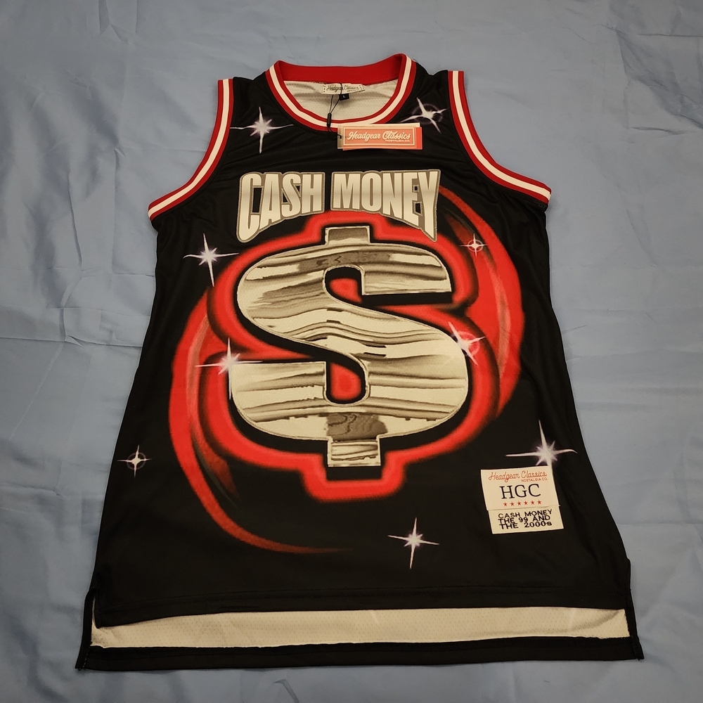 HEADWEAR CLASSICS CASH MONEY RECORDS BASKETBALL JESEY BLACK/RED SIZE LARGE NEW!!